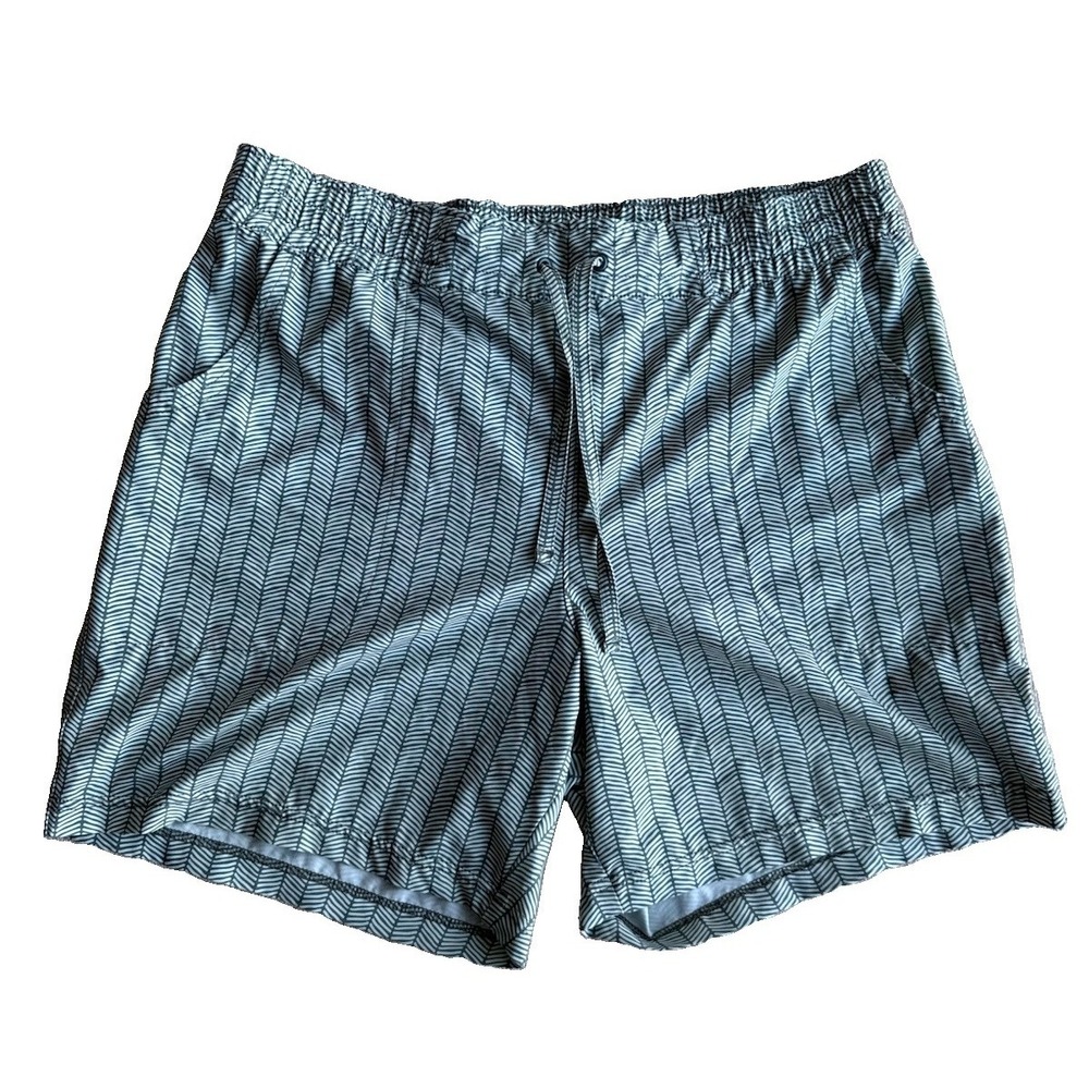 Duluth Trading Co Shorts Mens L Green Striped Drawstring Pockets Stretch